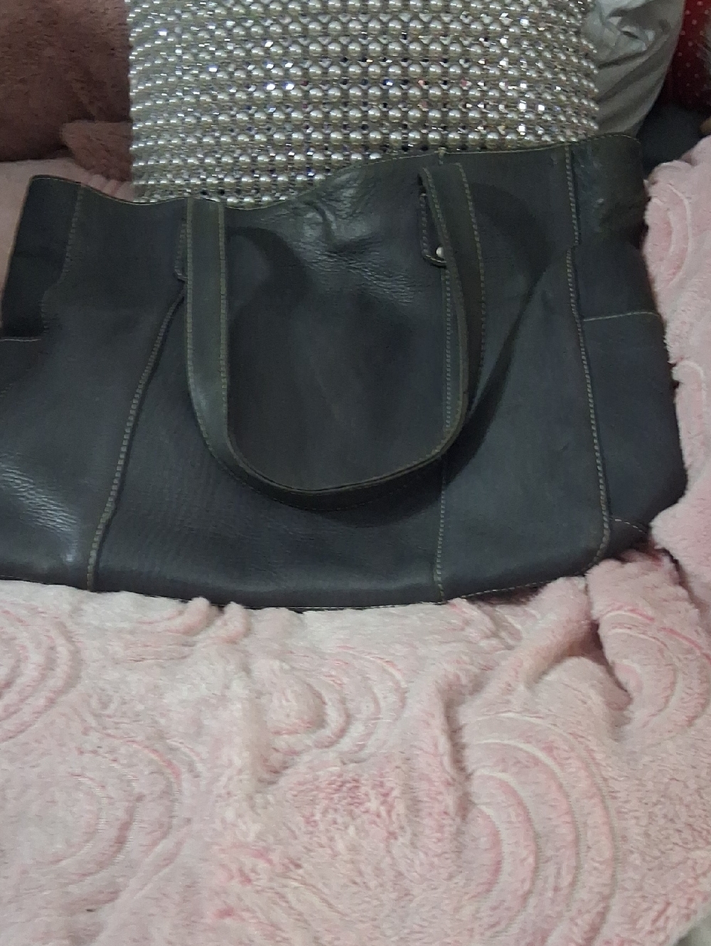 Everyday Soft Gray Leather Tote with Dual Handles